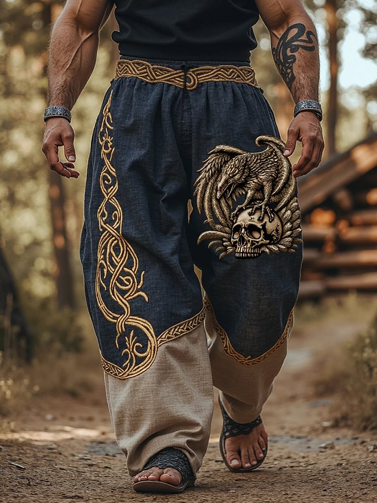 Men's Vintage Viking Skull Raven Tribal Celtic Art Pants / Rvogue / Rvogue