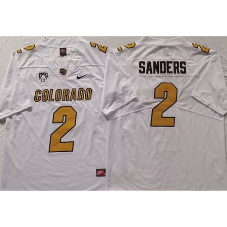 Men's Colorado Buffaloes White #2 Sanders Stitched Jersey 8BU5