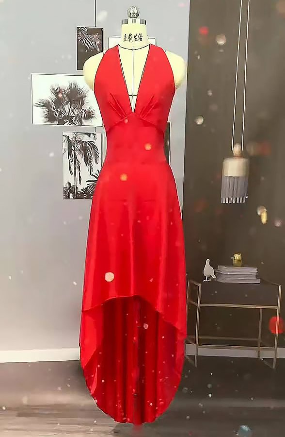 Red Halter Sleeveless Bridesmaid Dress PD0317