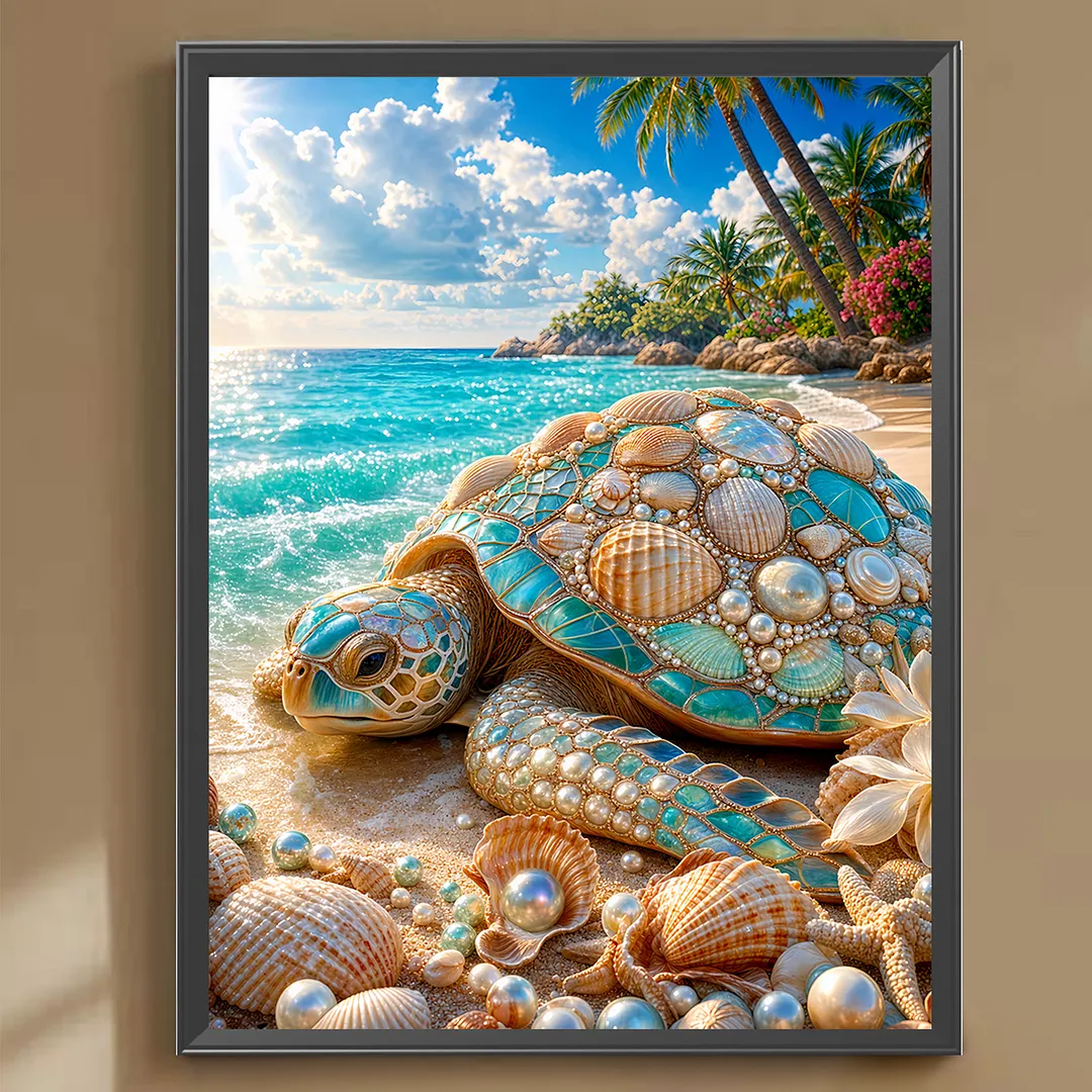 Stained Glass Sea Turtle Full DIY 5D Round Drill Diamond Painting Kit for Adults/Beginners Gift Home Decor Diamond Dots Paintings Picture Arts Craft 30x40cm