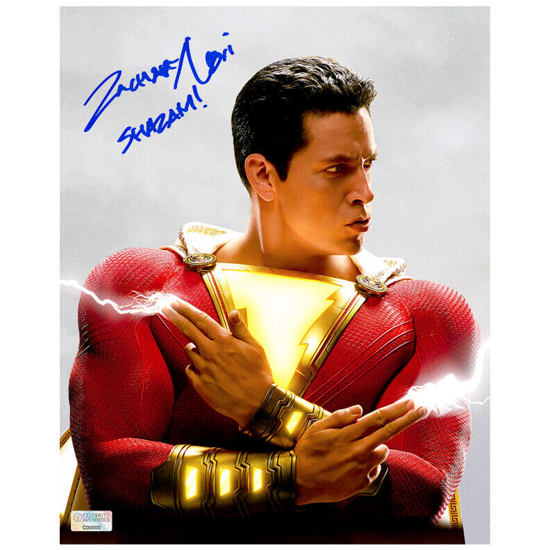 Zachary Levi Autographed Shazam! Sparkle Fingers 8x10 Photo Poster painting