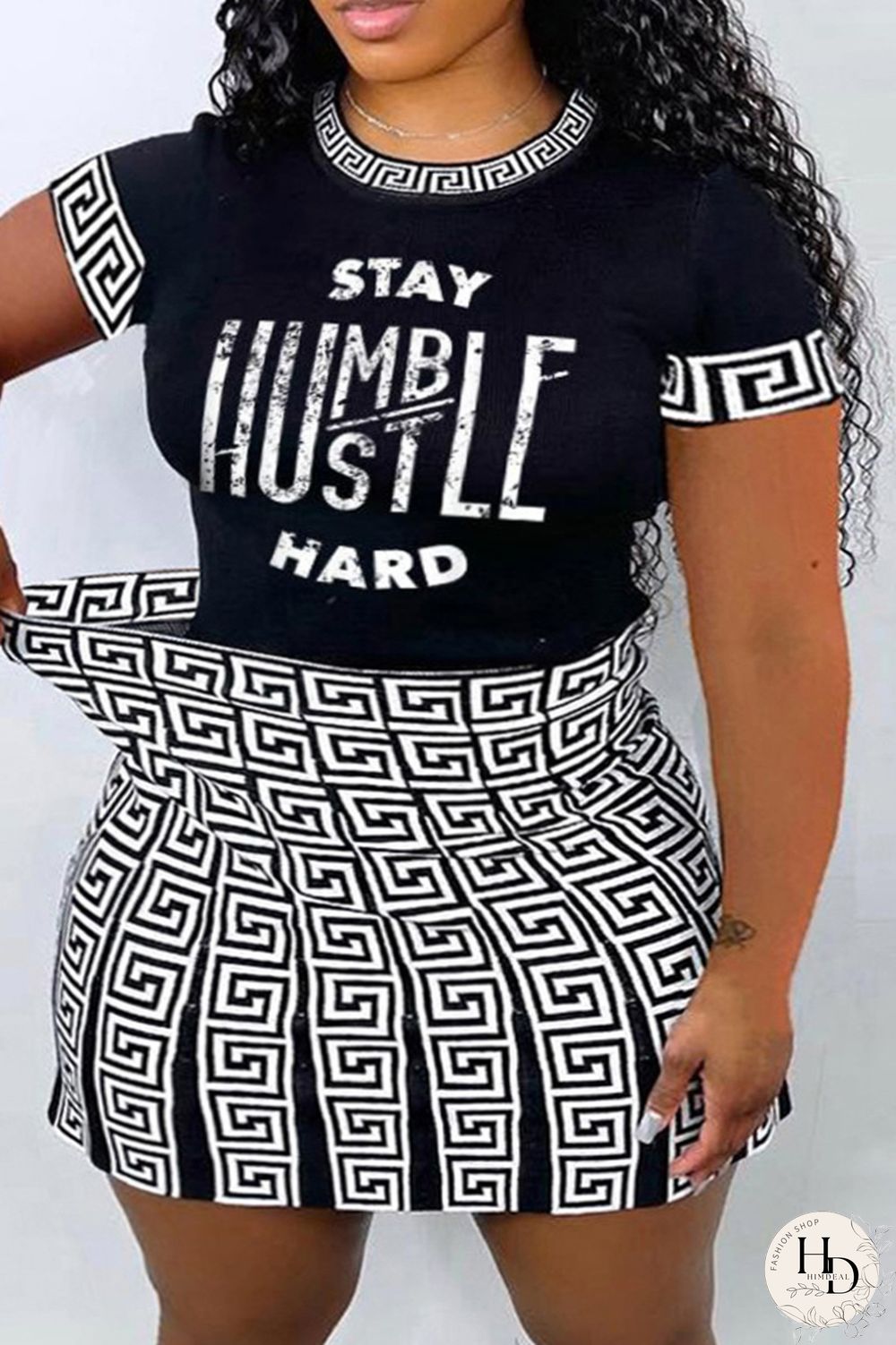 White Fashion Casual Letter Print Patchwork O Neck Plus Size Two Pieces