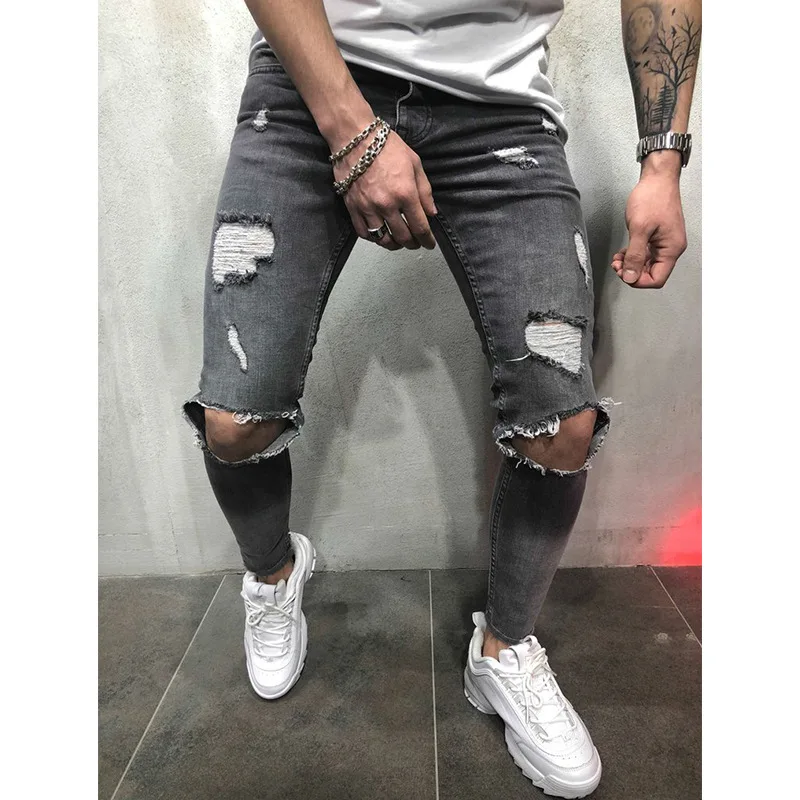 Placestovisits Mens Jeans New Ripped Slim Fit Trousers