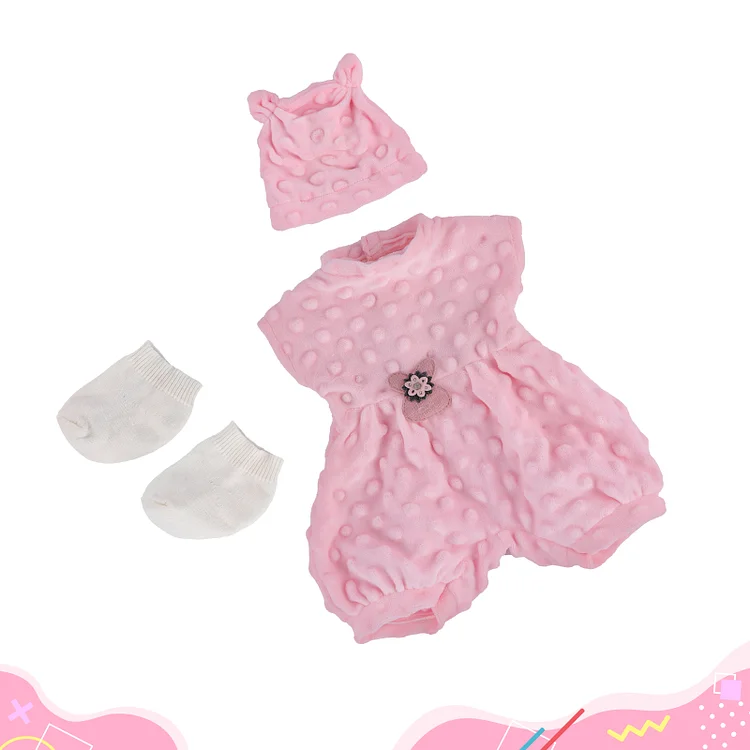 For 16" Full Body Silicone Baby Girl Doll Pink Clothing 3-Pieces Set Accessories