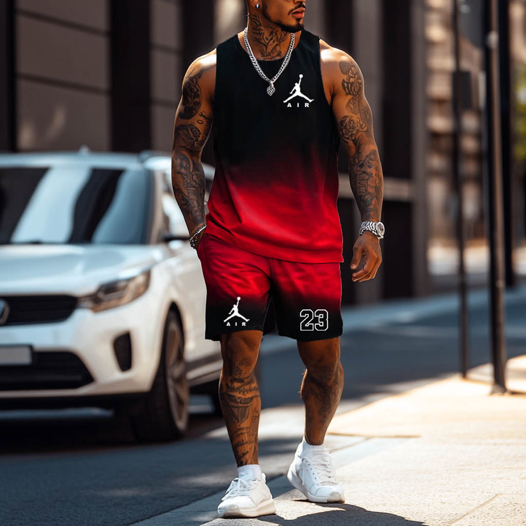  Gradient Jordan Tank Top and Shorts Set - Perfect for Summer Sports and Casual Wear