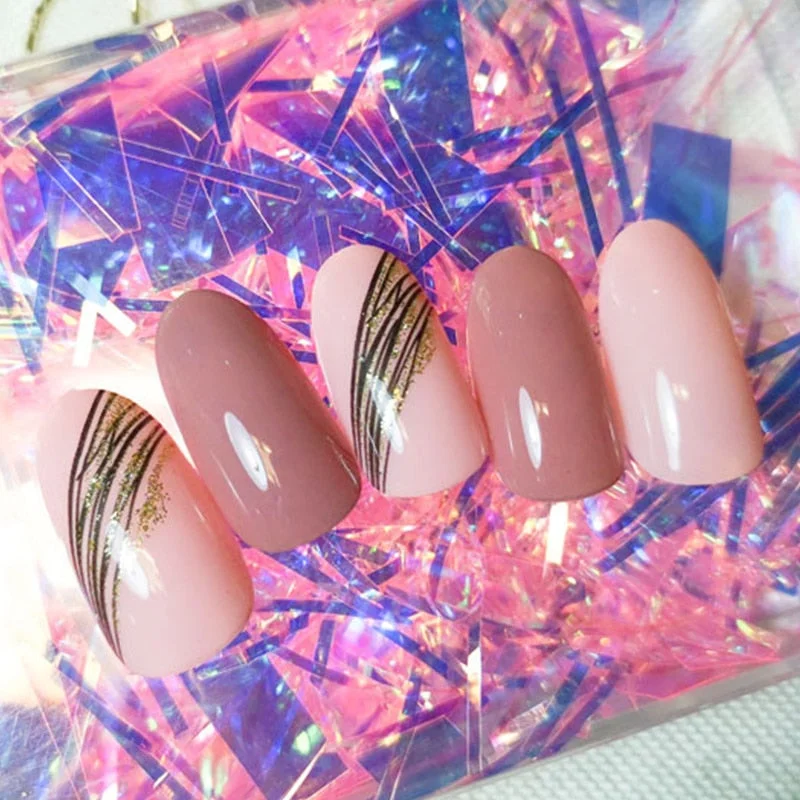 24pcs false press on nails pink color oval head Mid-length Wear  Finished product wearable full cover fake nail tips for girls 515-Nail Inspo