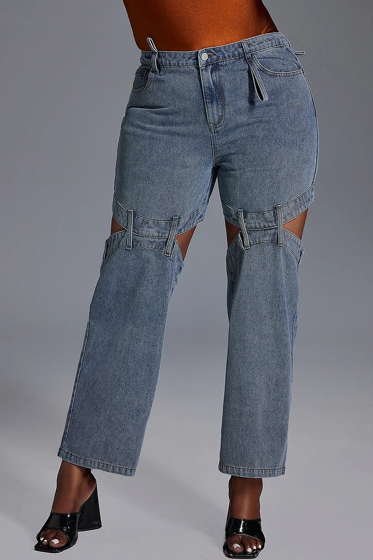 Xpluswear Design Plus Size Daily Jean Blue Denim High Waist Cut Out Jeans [Pre-Order]
