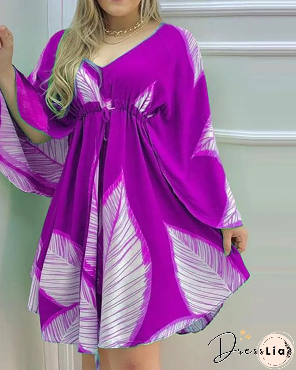 V-neck Long Sleeve Loose Skirt Irregular Dress