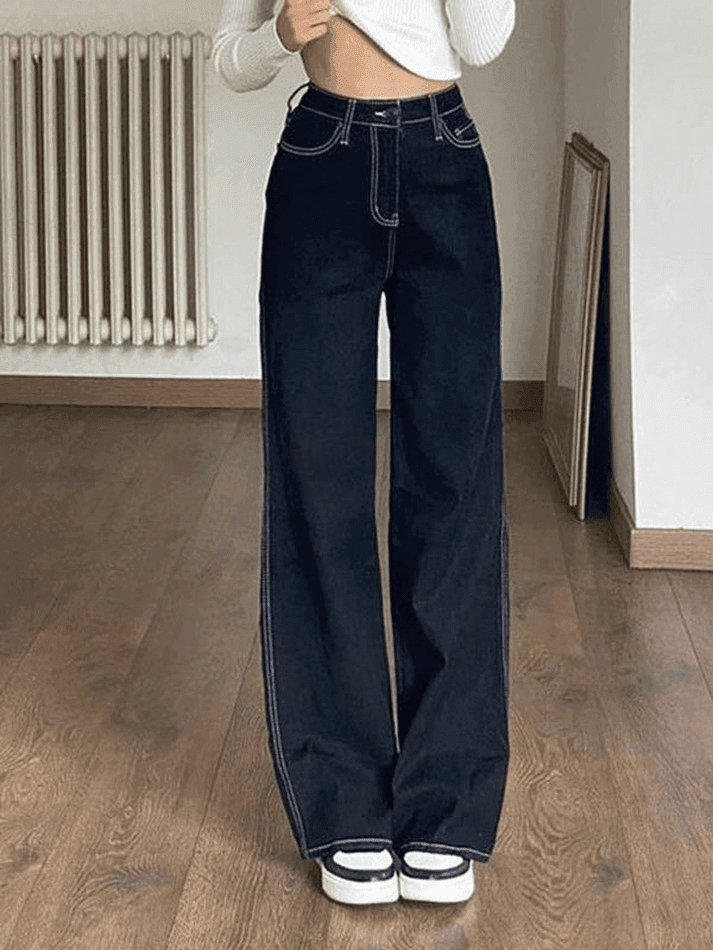 Brownm Stitched High Waist Boyfriend Jeans