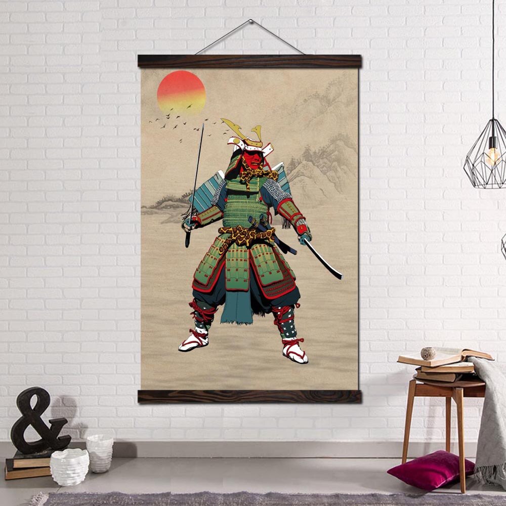 Cotton Tshirt Wall Art Canvas Painting Prints and Posters Hanging Scroll Painting Decorative Picture for Home Decoration Samurai Japan Style t -shirt Tee