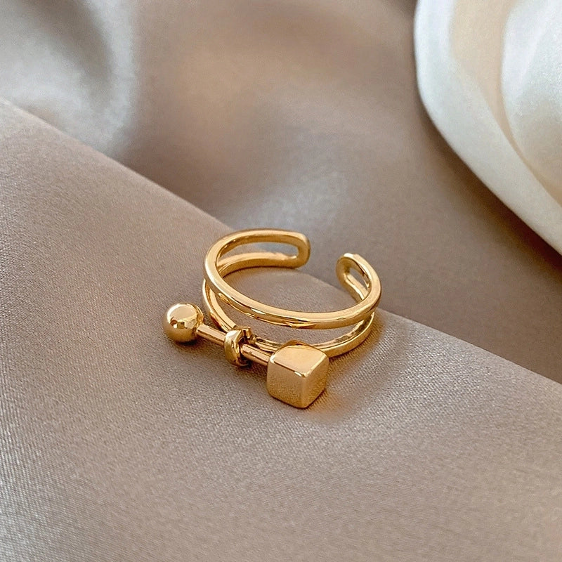 Minimalist Square Flower Bow Knot Copper Hollow Out Inlay Zircon Open Ring 1 Piece