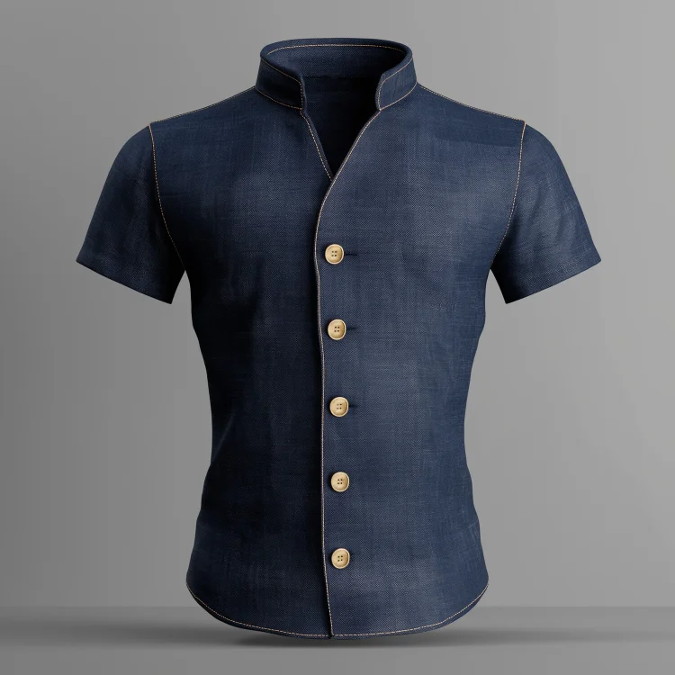 Okaywear Stand Collar Botton Denim Shirt 