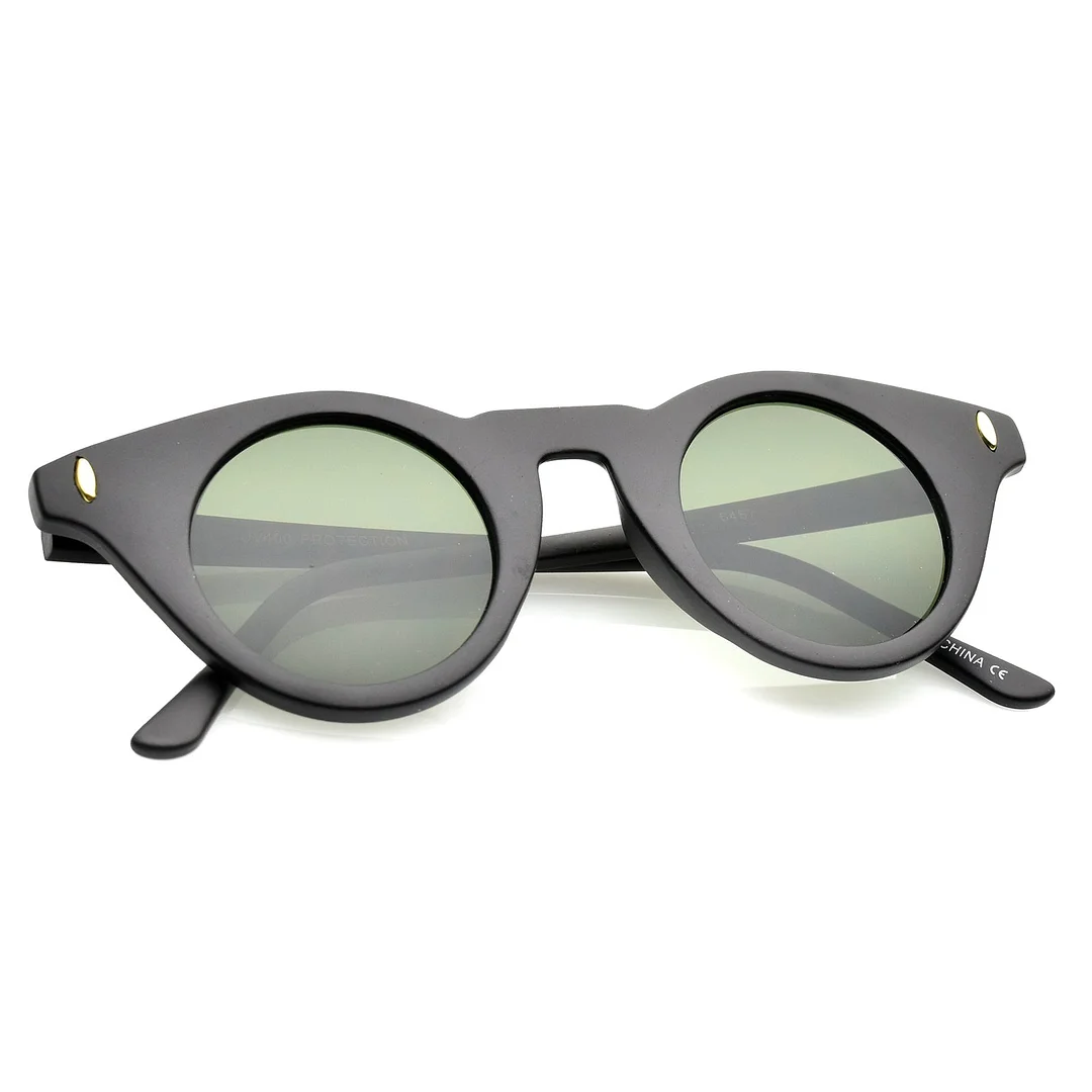 Women's Small Slim Temple Flat Round Lens Cat Eye glasses 39mm