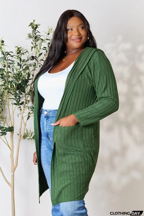 Basic Bae Full Size Ribbed Open Front Long Sleeve Cardigan