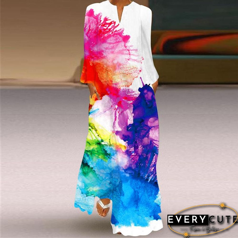 Long-Sleeve Pocket Pattern Dress