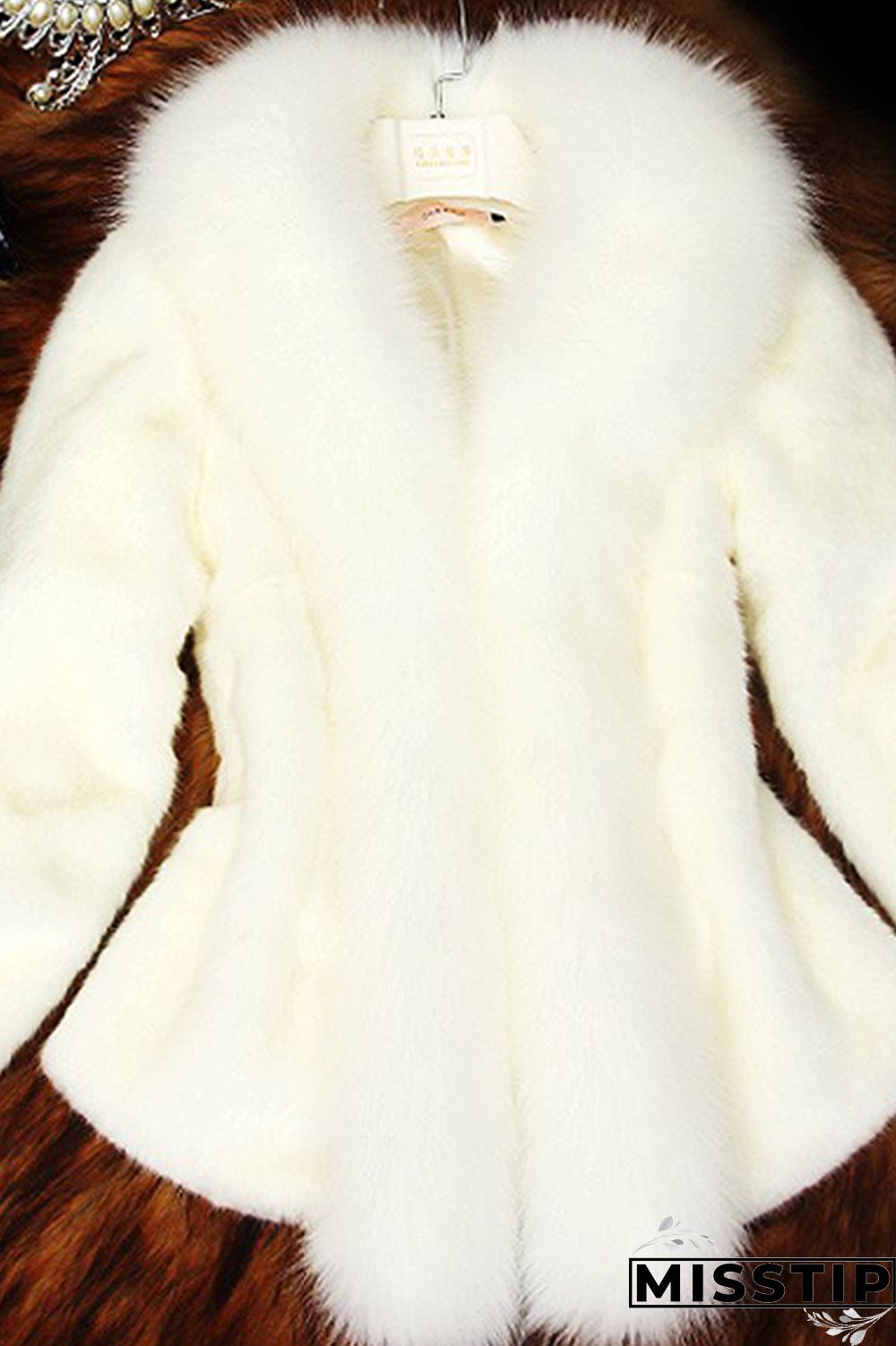 Burgundy Fashion Slim Faux Fur Collar Solid Coat