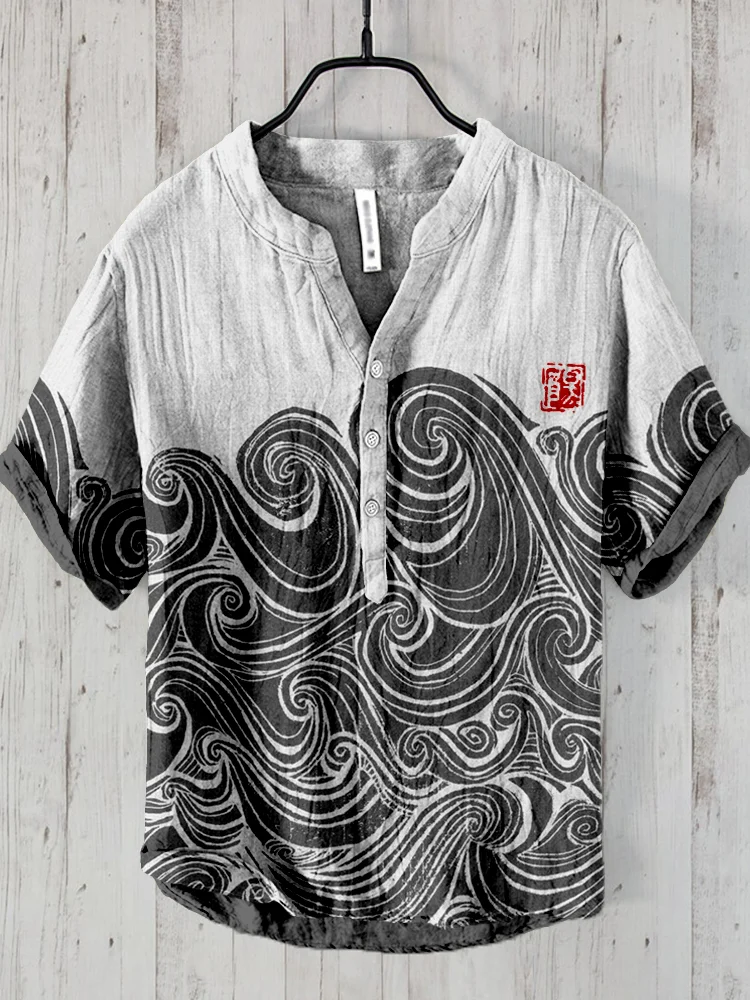 Ocean Waves Lino Art Linen Blend Cozy Shirt