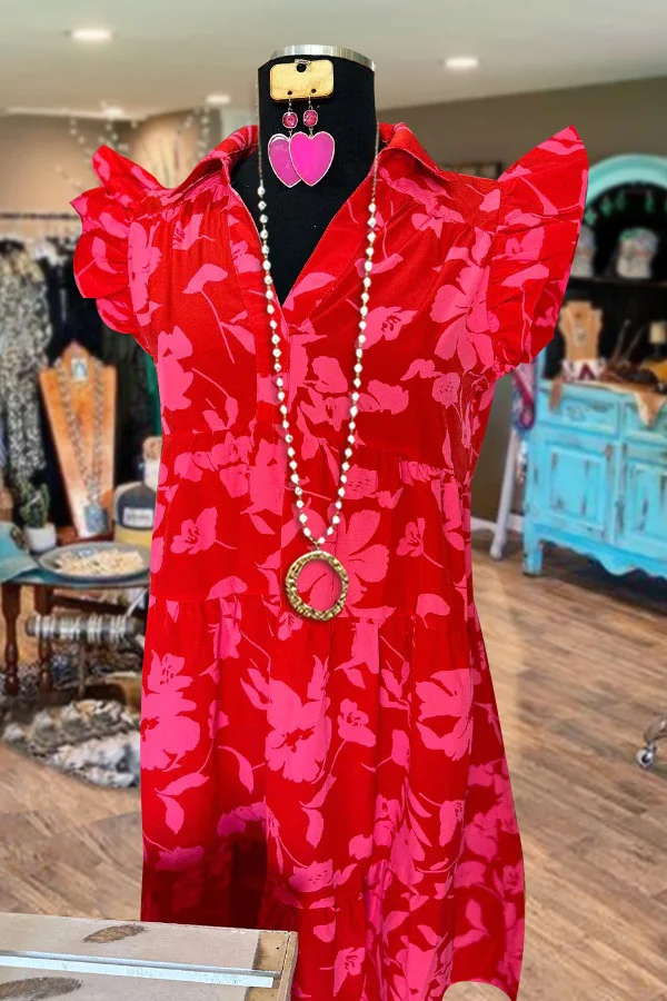 Floral Print Ruffle V-Neck Dress