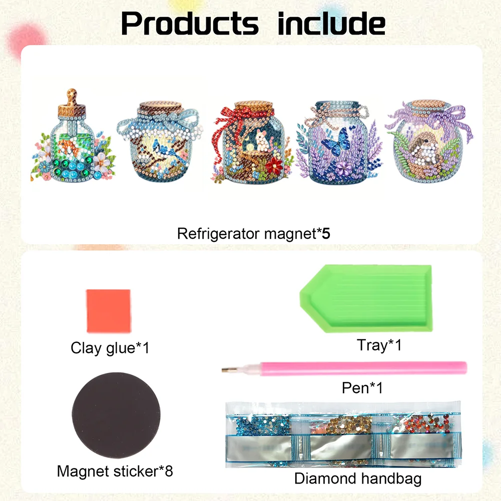 5pcs DIY Animal in Bottle Acrylic Special Shape Diamond Painting Fridge Magnets
