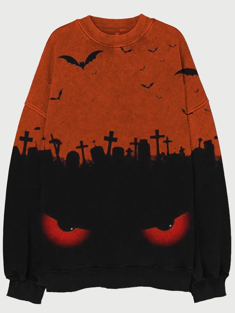 Broswear Halloween Bats & Eyes Inspired Washed Sweatshirt