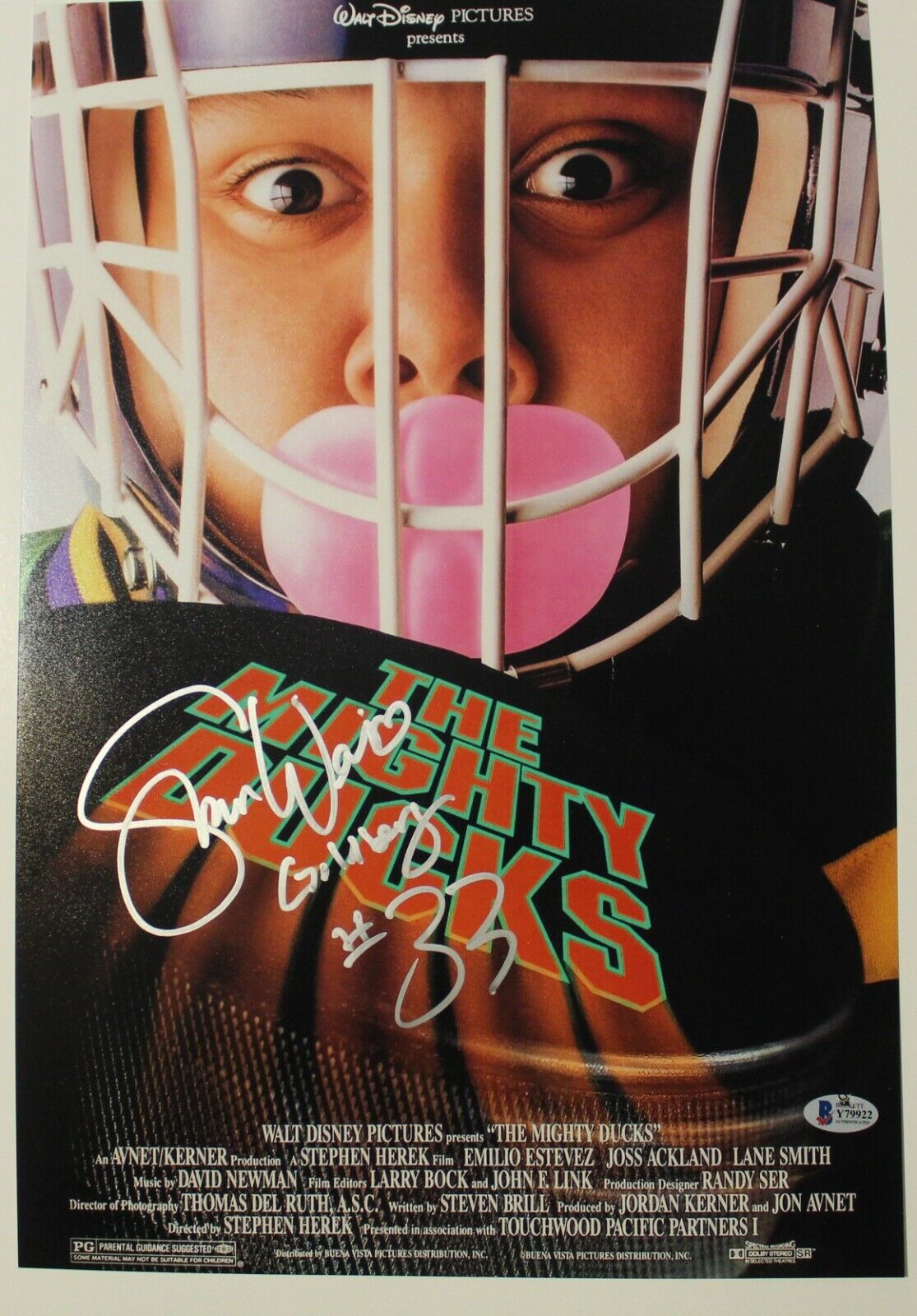 Shaun Weiss Signed Mighty Ducks Movie Poster 12x18 Photo Poster painting w/Beckett COA Goldberg