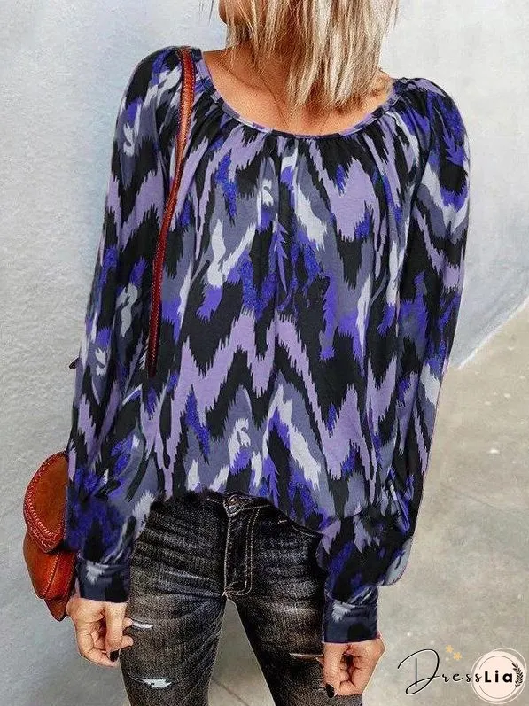 T-Shirts Casual Print Round Neck Long Sleeve T-Shirts for Women