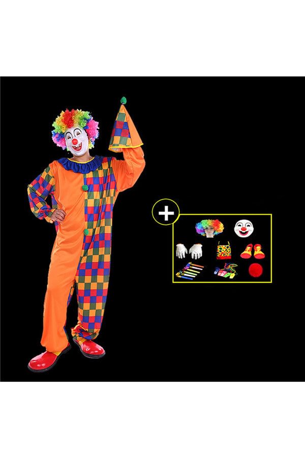 Funny Cricus Joker Clown Mens Costume For Halloween Cosplay Orange-elleschic