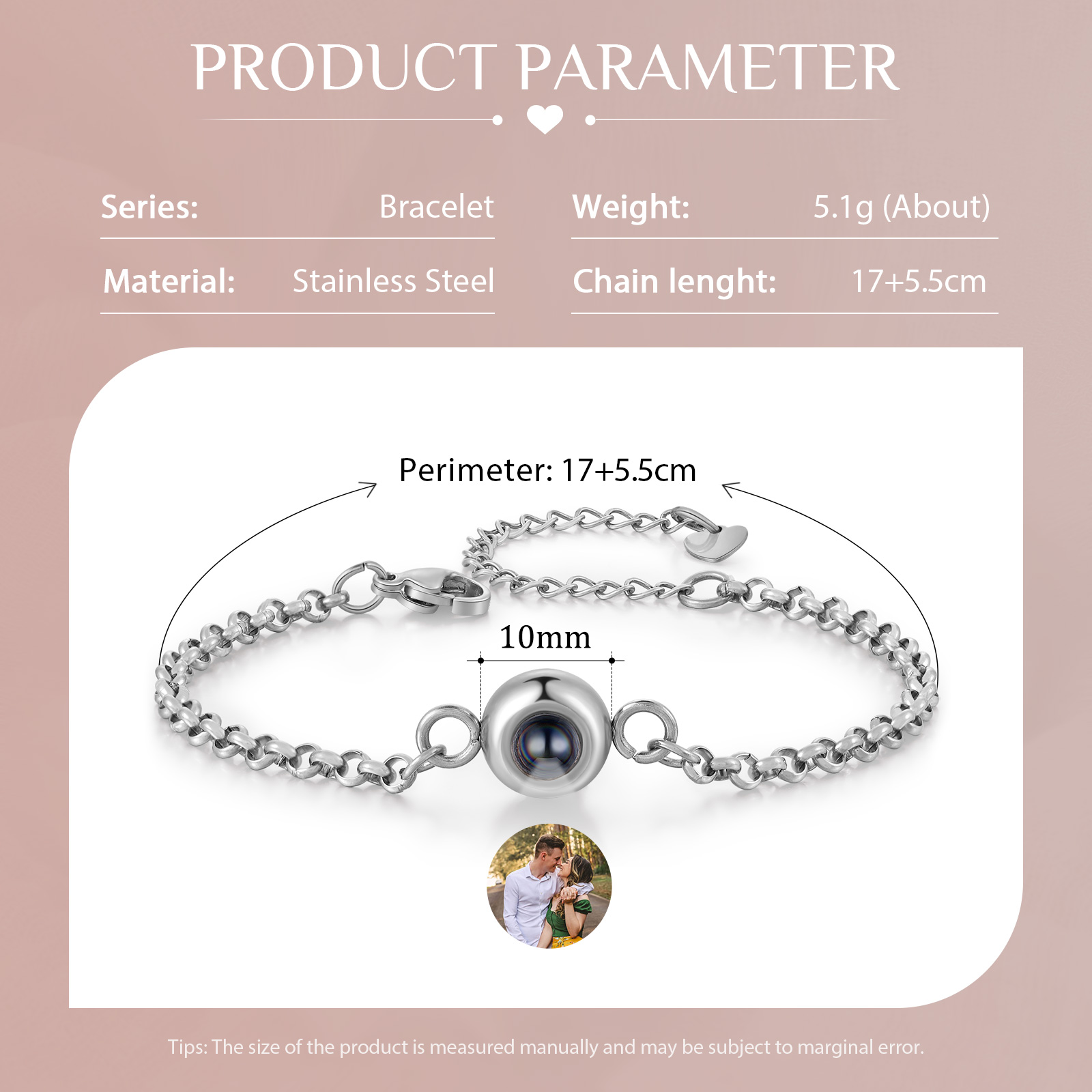 Personalised Projection Photo Bracelet Stainless Steel Adjustable Bracelet Valentine's Day Birthday Personalised Gift for Her-Jessemade AU