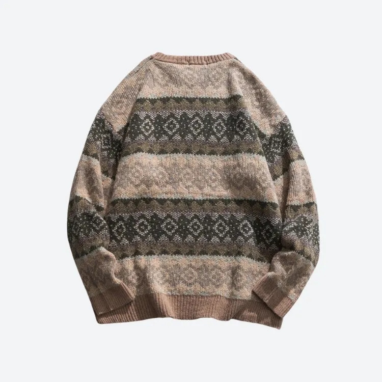 Brownm Jacquard Knitted Sweater