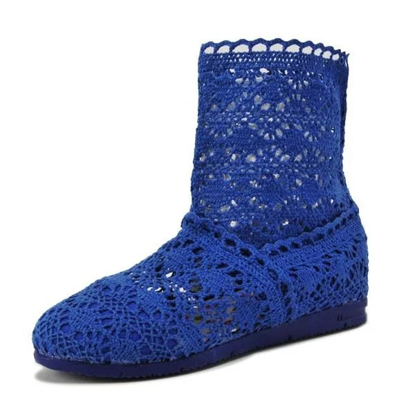 Women Cut-Outs Fashion Shoes Knitted short lace Boot ankle botas Boots