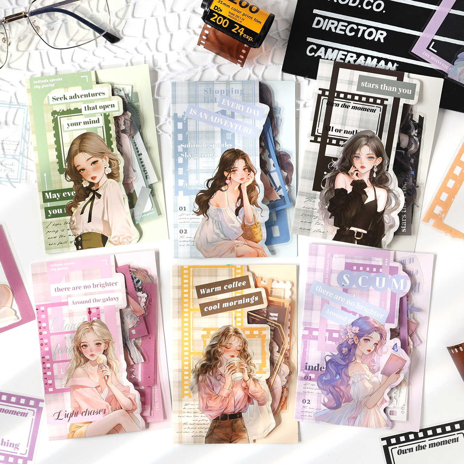 PET 스티커 - 필름 메모리 시리즈 빈티지 캐릭터 필름 테두리