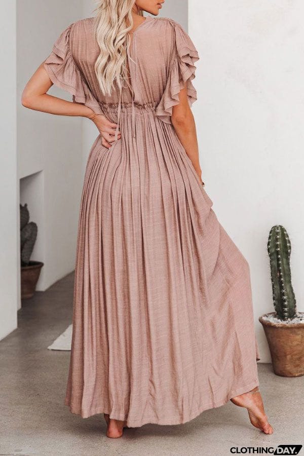 Fairy Air Fluttering V-neck  Ruffle Sleeves Dress