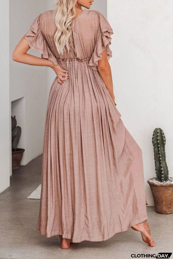 Fairy Air Fluttering V-neck  Ruffle Sleeves Dress