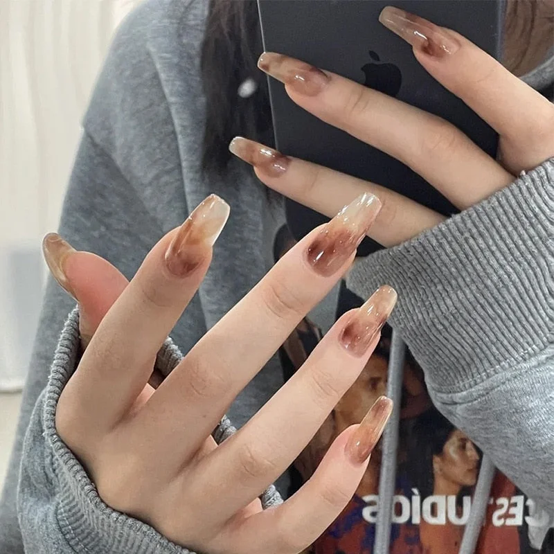 24pcs false press on nails pink color oval head Mid-length Wear  Finished product wearable full cover fake nail tips for girls 515-Nail Inspo