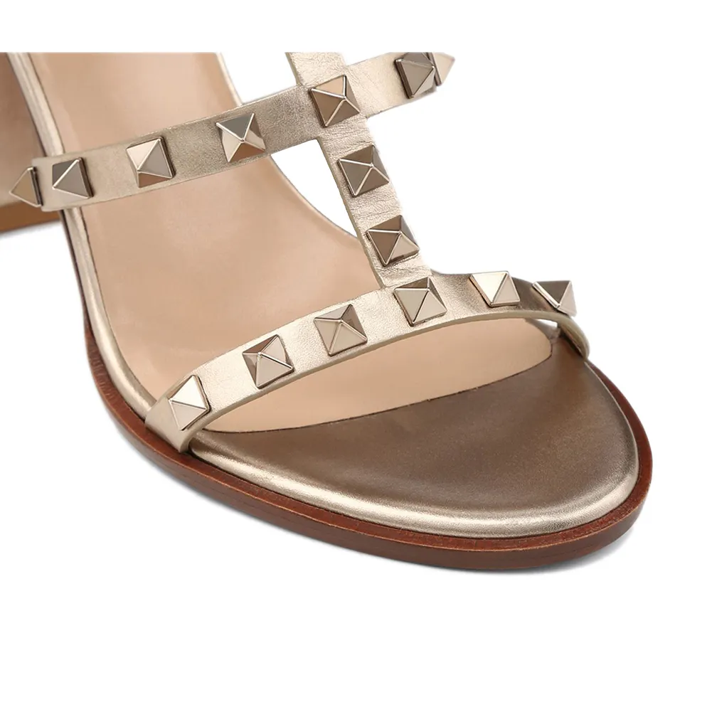 100mm Women's Rivets Block Heels Party Daily Summer Sandals-vocosishoes