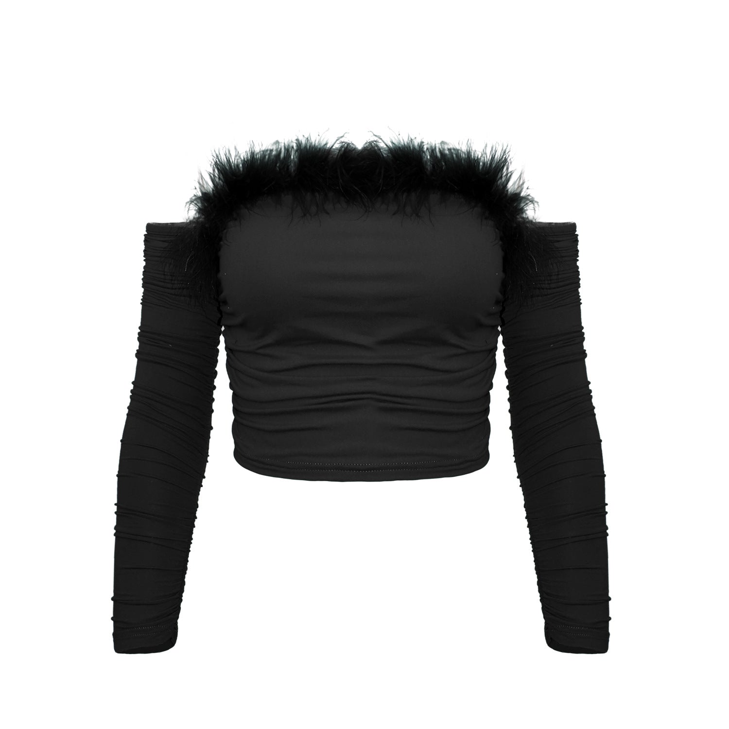 Aiertu leapord halloween outfit Women's Summer Retro Fur Collar Tube Top Long-Sleeved Top off-the-Neck Backless off-Shoulder Top aiertu