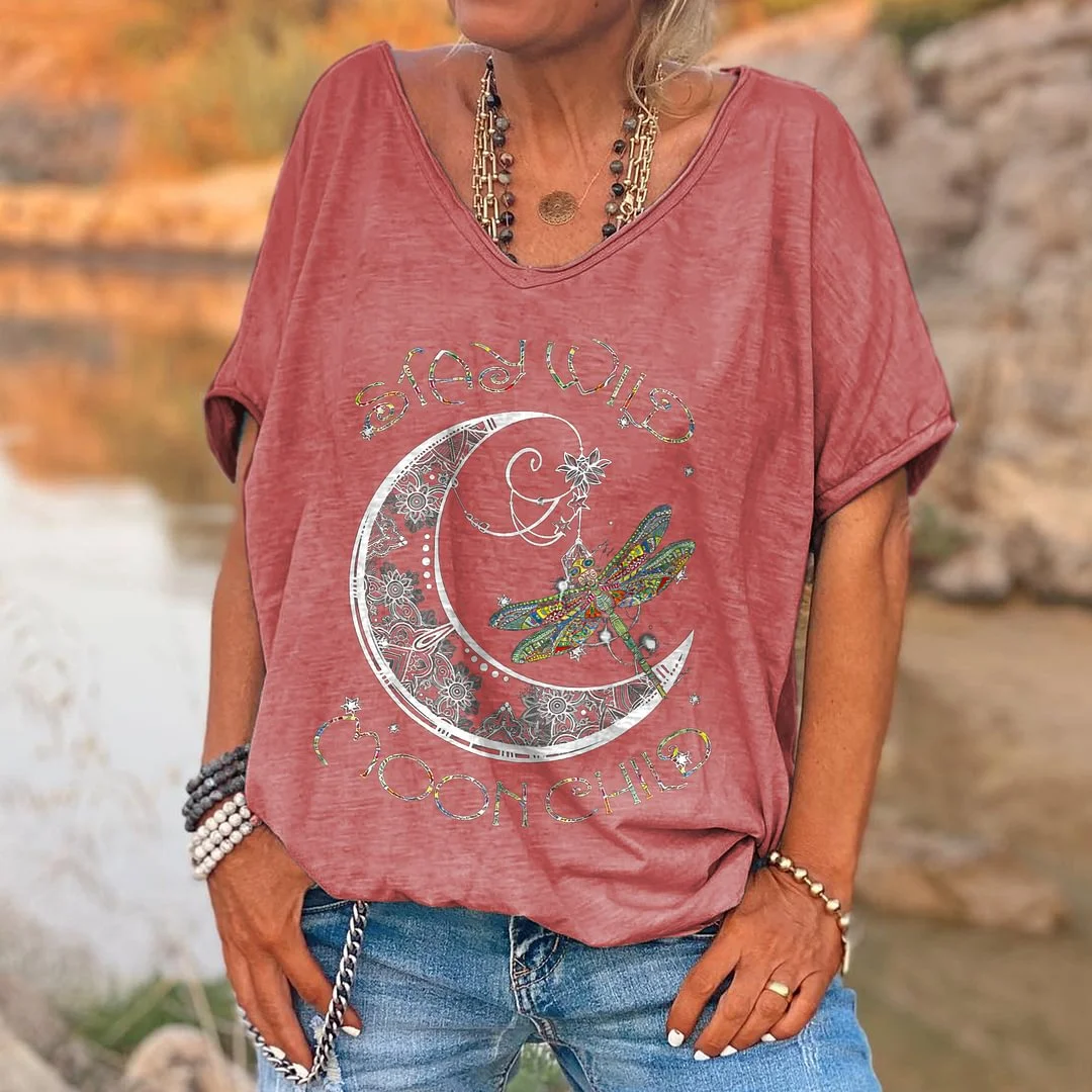 Stay Wild Moon Child Printed Dragonfly Tees