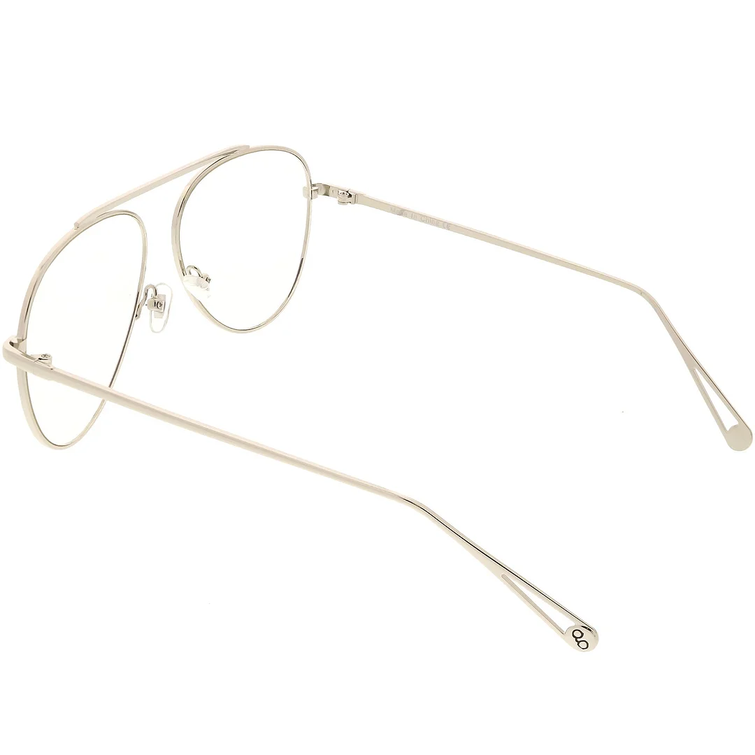 Premium Modern Metal Aviator Eyeglasses Single Brow Bar Clear Flat Lens 59mm