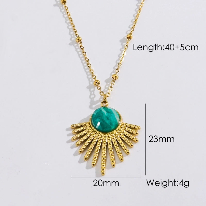 3 Pieces 304 Stainless Steel 14K Gold Plated Ig Style Vintage Style French Style Inlay Geometric Natural Stone Pendant Necklace