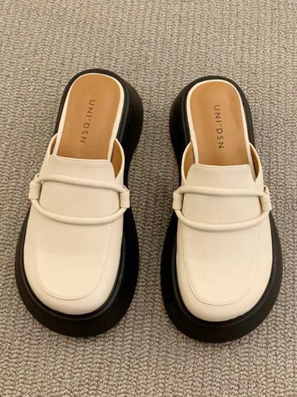 Round-Toe Loafers Platform Shoes Slippers&Mules