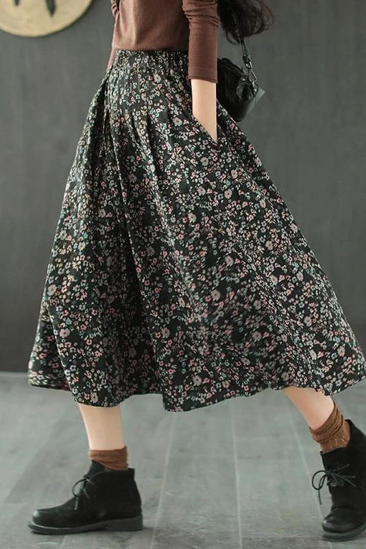 100% Cotton Print Floral Elastic Waist Summer Skirt