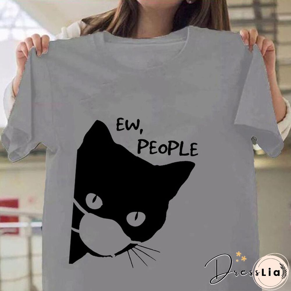 Women Graphic Cat Funny Face Animal Fashion Short Sleeve Spring Summer Cartoon Print Female Clothes Tops Tees Tshirt T-Shirt