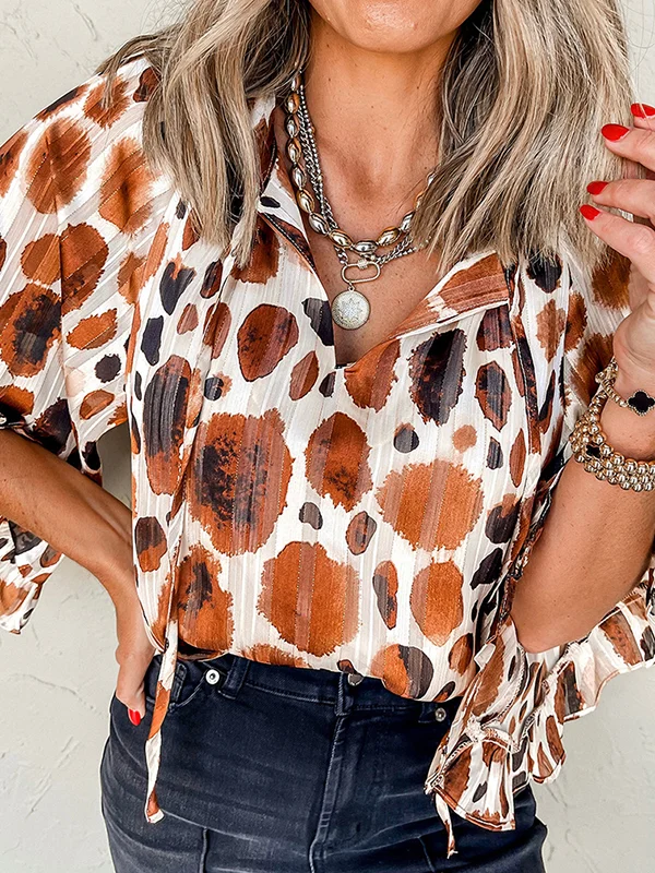 Contrast Color Pleated Split-Joint Long Sleeves Loose V-neck Blouses&shirts Tops