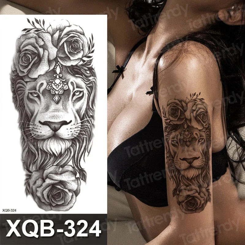 temporary tattoo flower snake dragon anime sexy body art stickers black lion skull tattoo sleeve for women men boys sexy decal