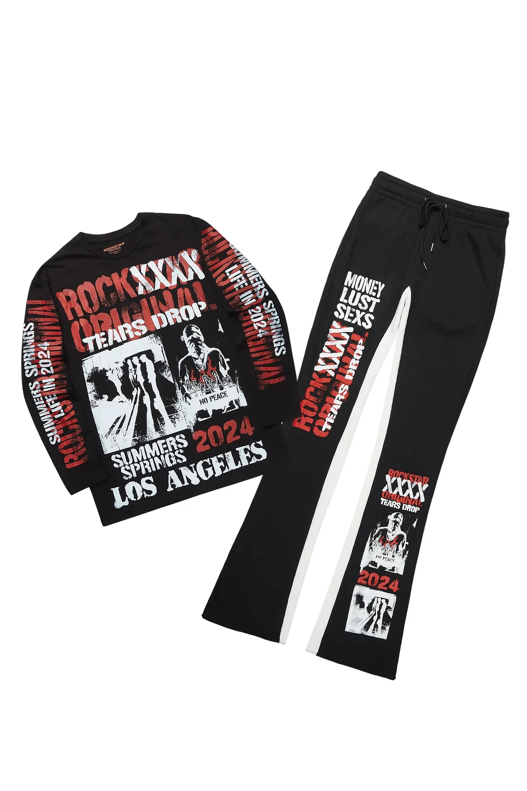 Omer Black Long Sleeve T-Shirt/Baggy Pant Set