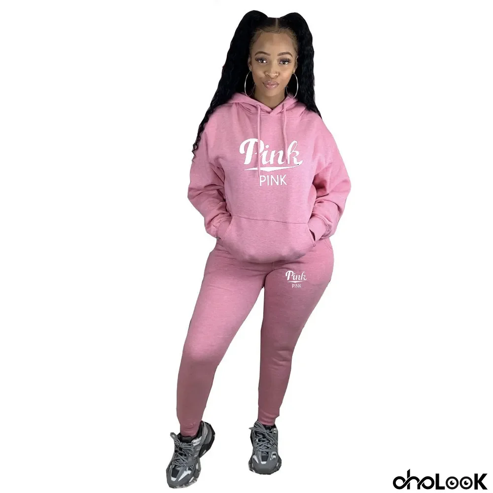 Women's sweater printed two-piece tracksuit autumn and winter sports fleece running wear