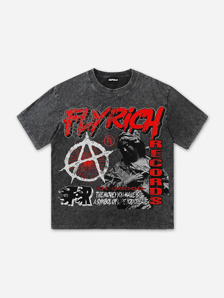 Vintage Fly Get Rich Vintage 2019 Graphic Casual Acid Washed Short Sleeve T-Shirt