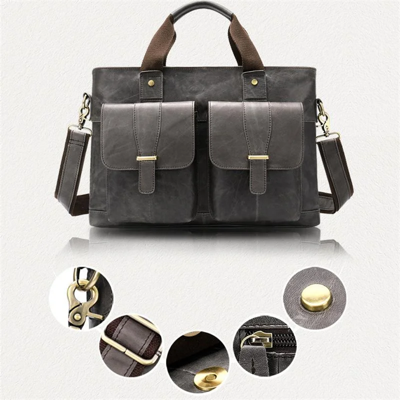 Large Capacity Vintage Leather Casual Business Briefcase