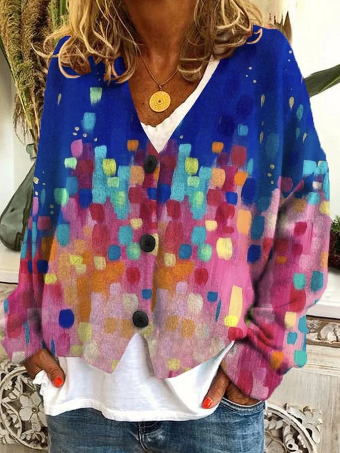 Art Plaid Print Casual Button Flannel Cardigan