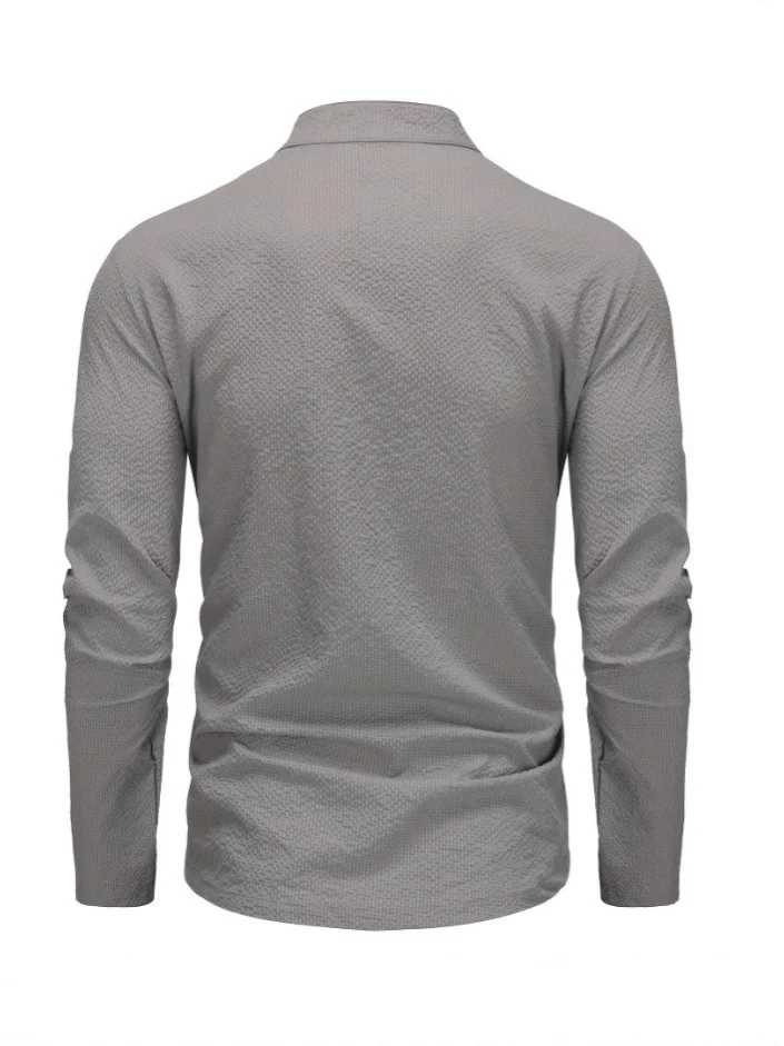 Nigikala Nigikala Men's Fashion Stand-Down Casual Long-Sleeved Shirt